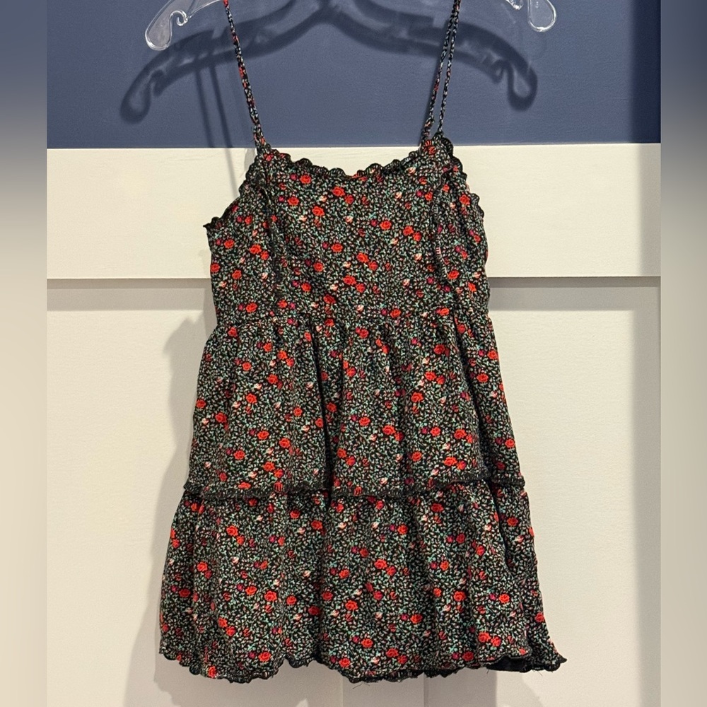 Urban Outfitters Black Lined Mini Dress with Red Floral Print Size XS